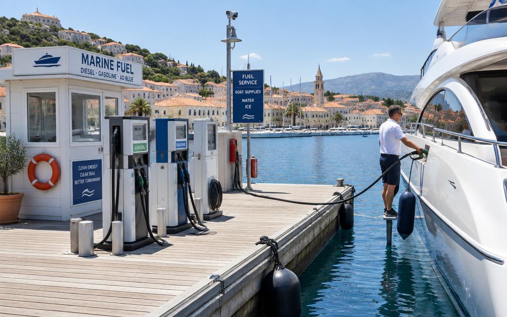 Estación de suministro de combustible en un pantalán